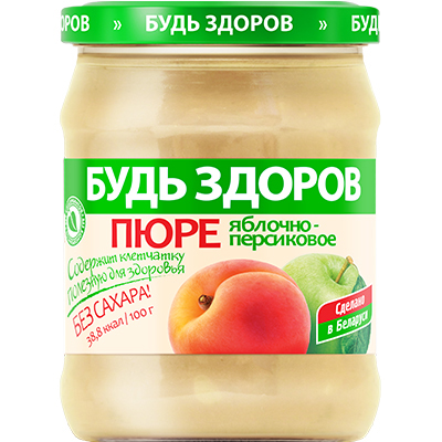 Пюре яблочно-персиковое «Будь здоров» в большой банке | Интернет-магазин Gostpp
